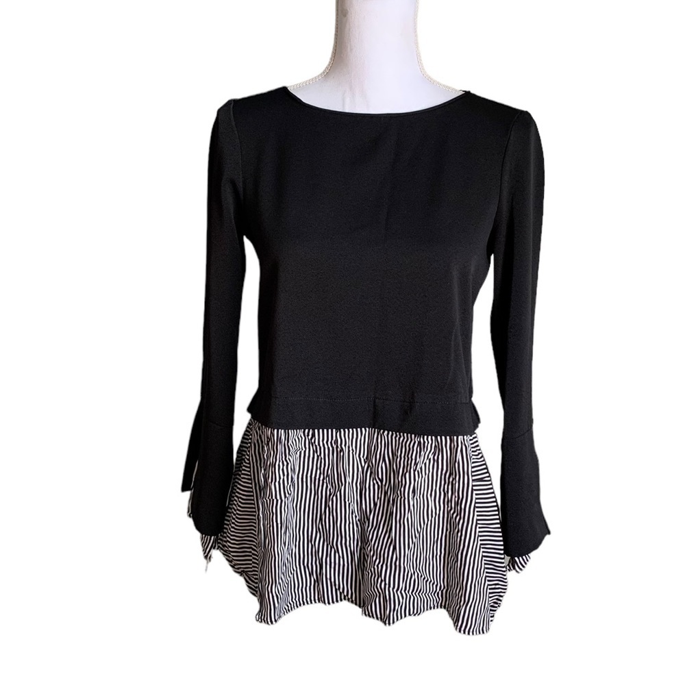 Zara Basic Stripe Hem Mixed Media Top Size XS